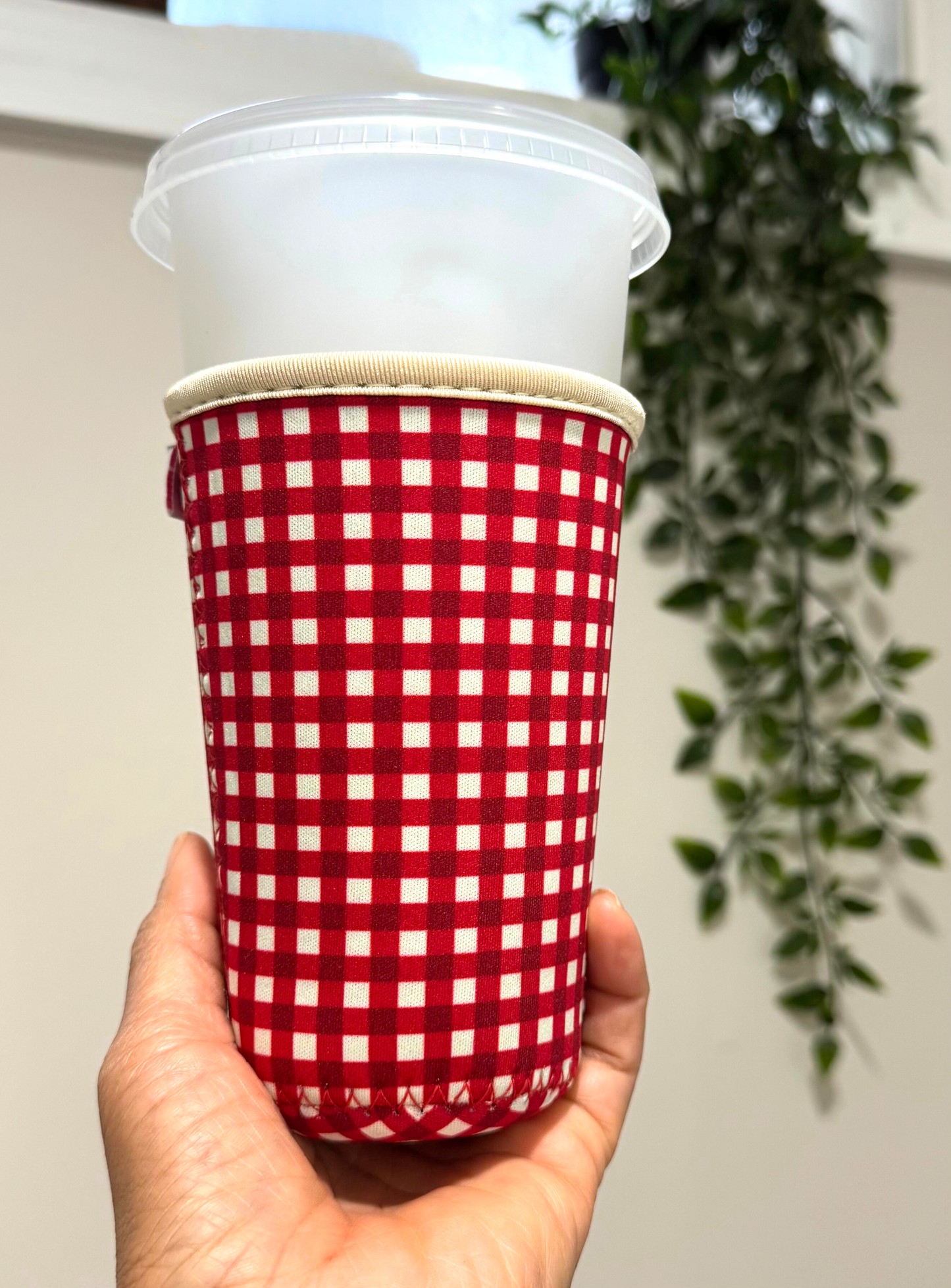 Cranberry Checkered Cup Cozy Sleeve