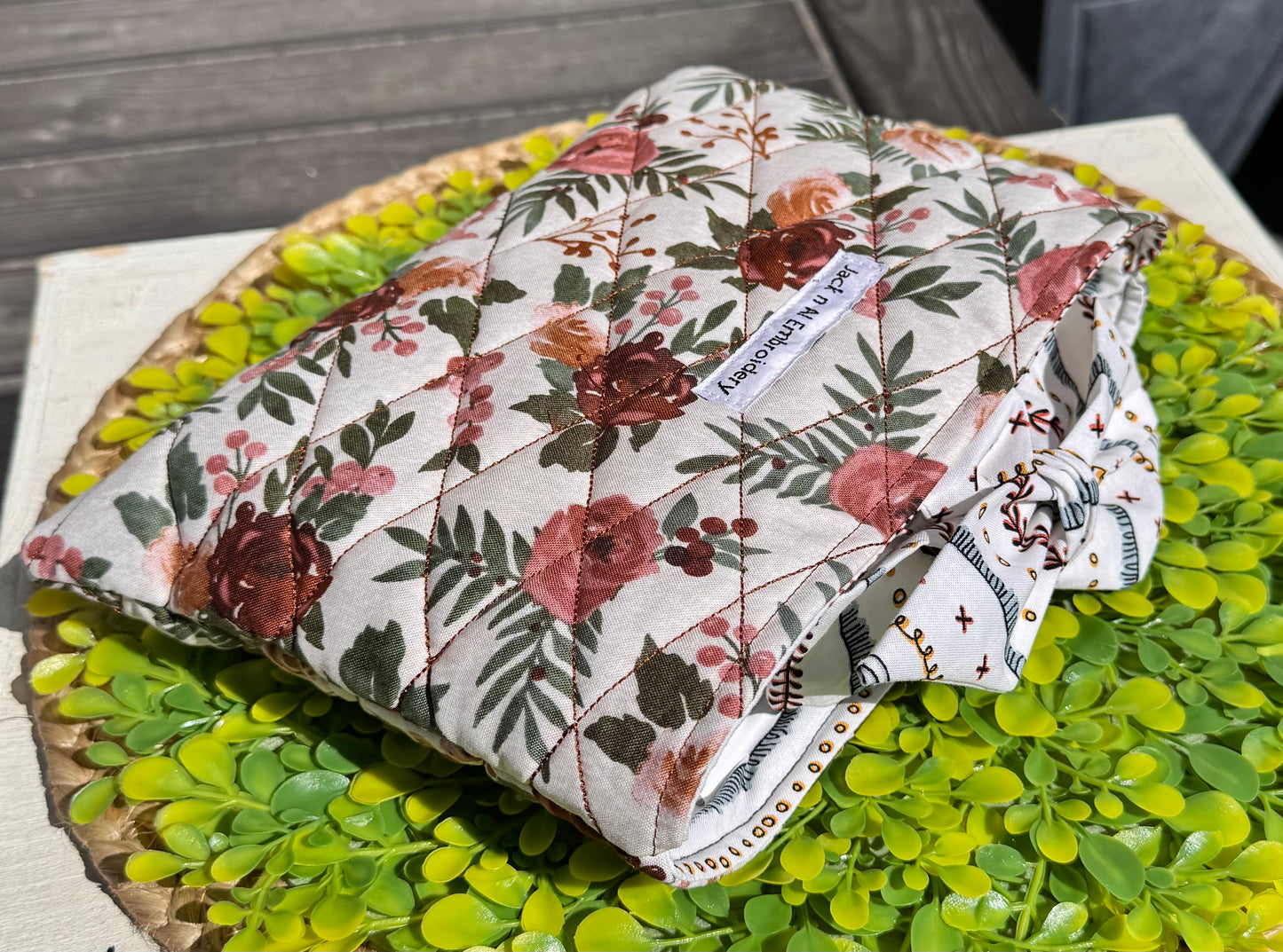 Brown Floral Quilted Bible/Book Cover Sleeve