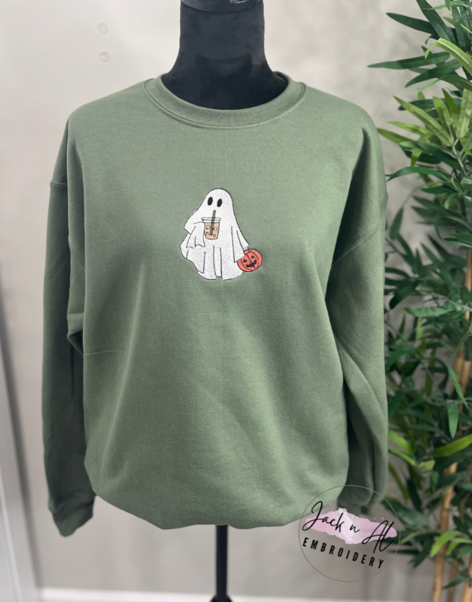 Ghost with Iced Coffee Pumpkin Sweatshirt