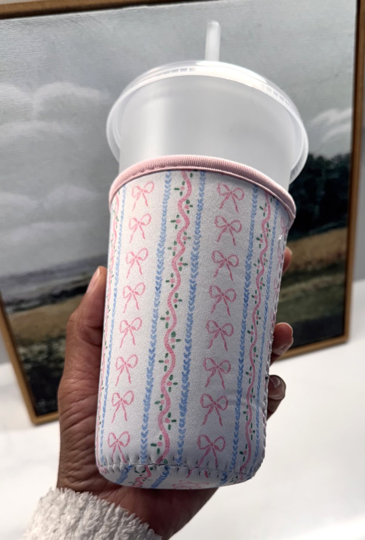 Coquette Bow and Stripes Cup Cozy Sleeve