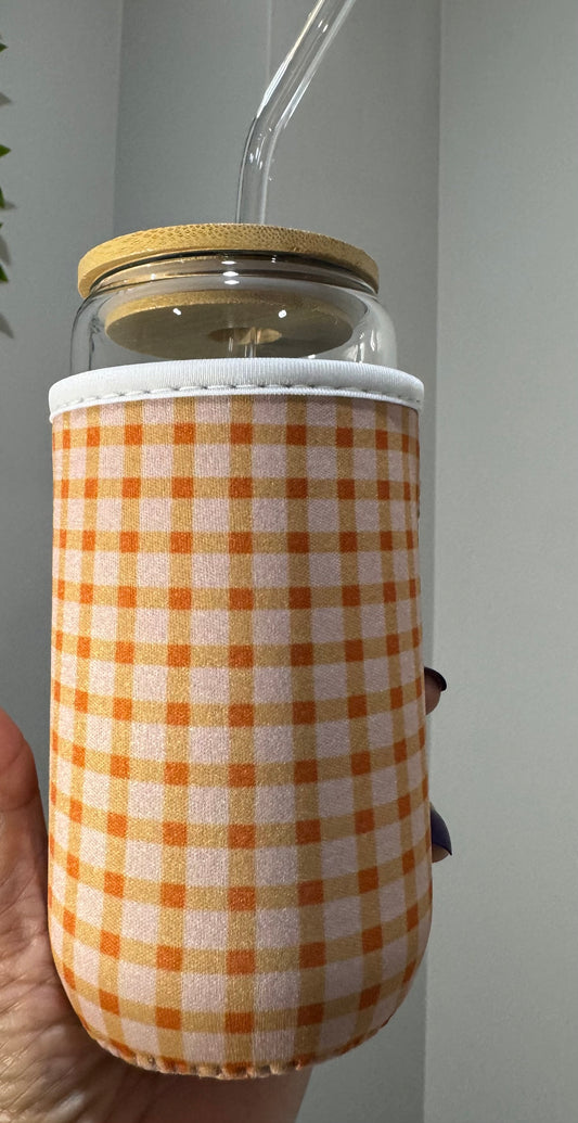 Orange Checkered Cup Cozy Sleeve