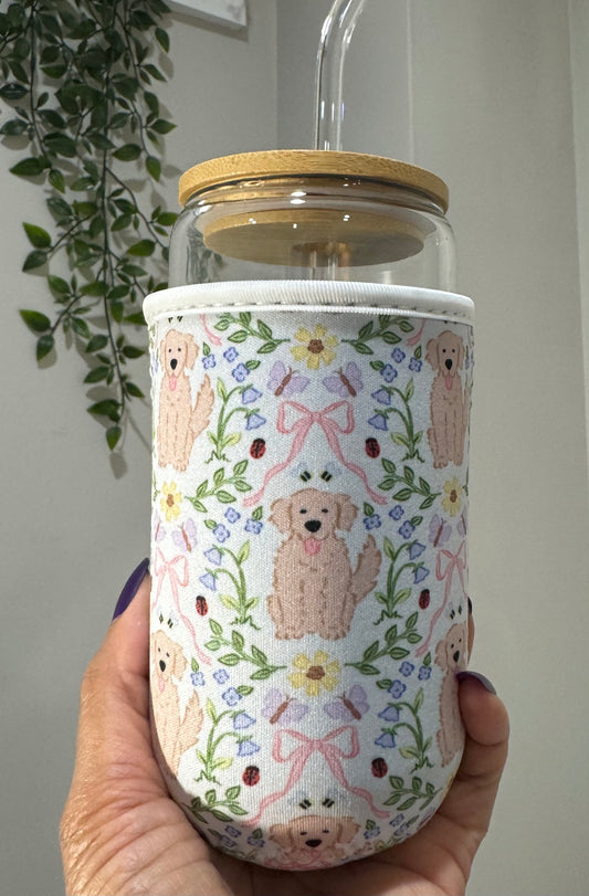 Dog and Bows Cup Cozy Sleeve