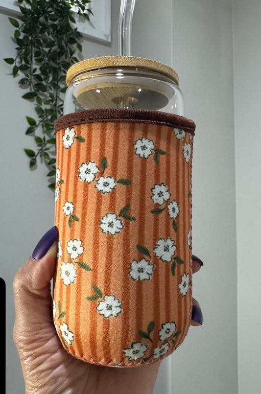 Fall into Fall Stripe Floral Cup Cozy Sleeve