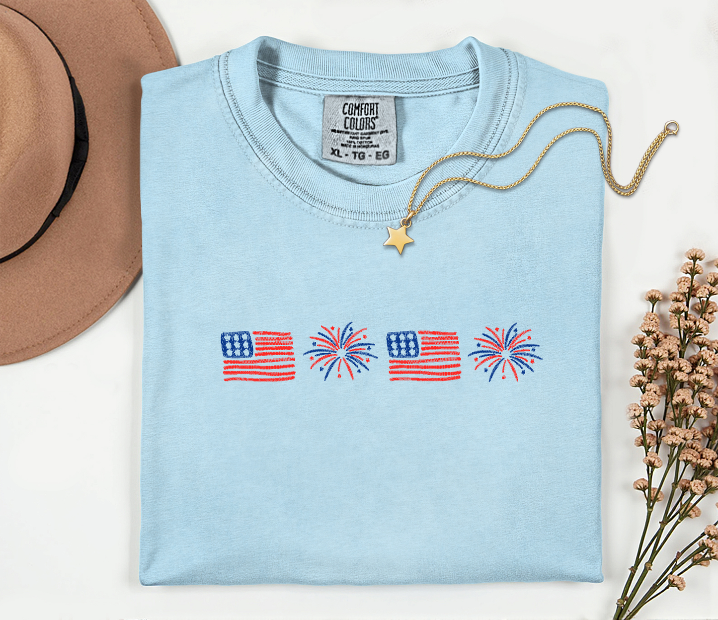 Embroidered USA Patriotic Icons T-Shirt