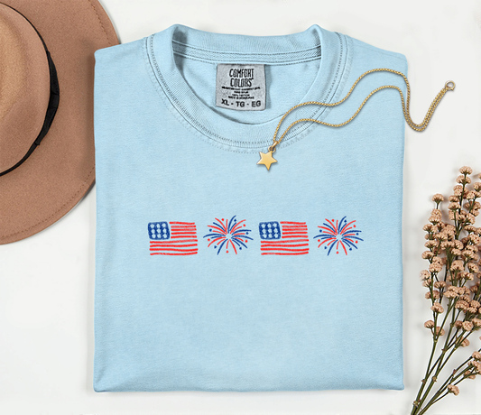 Embroidered USA Patriotic Icons T-Shirt