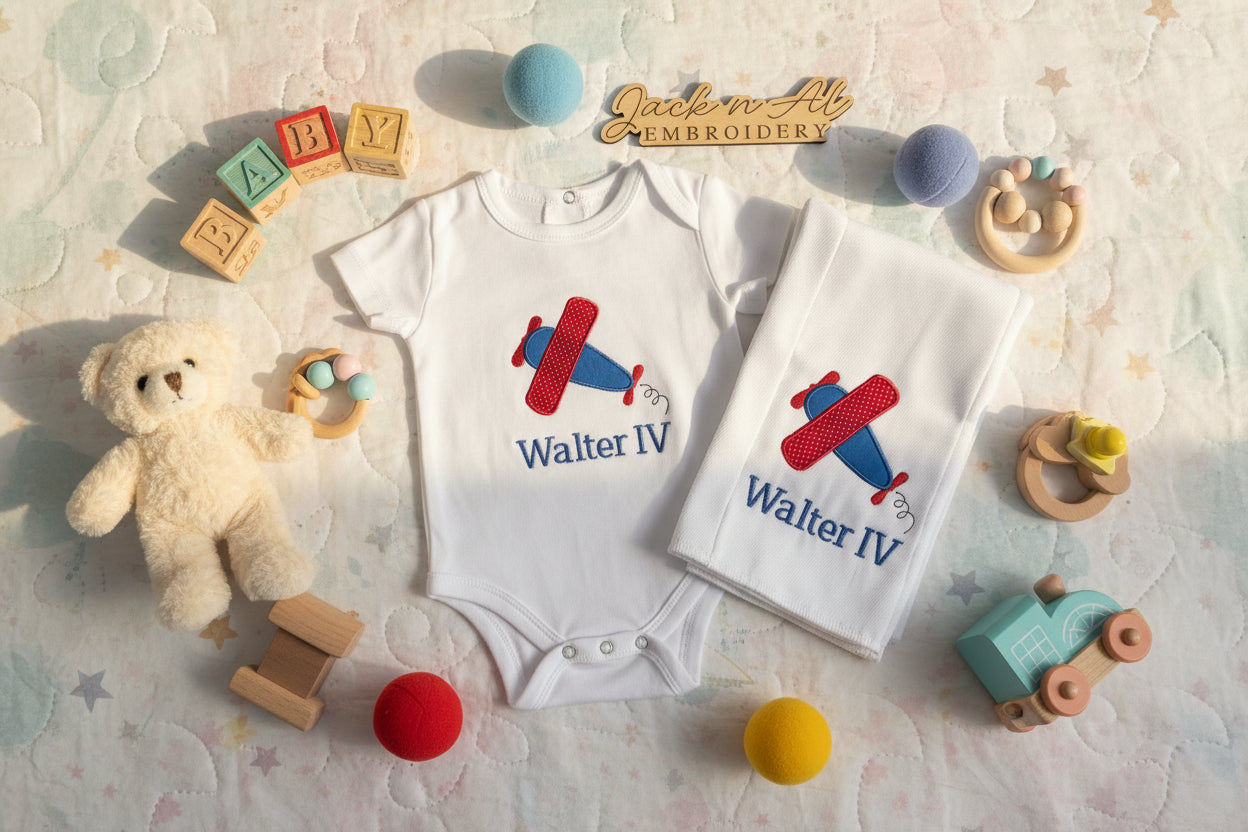 Airplane Baby Boy Applique Set