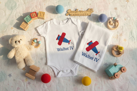 Airplane Baby Boy Applique Set