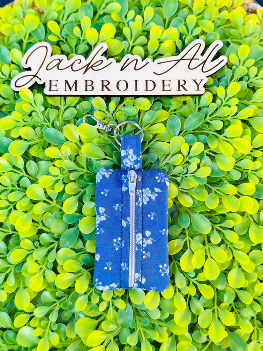 Blue Floral Lip Balm Zipper Pouch