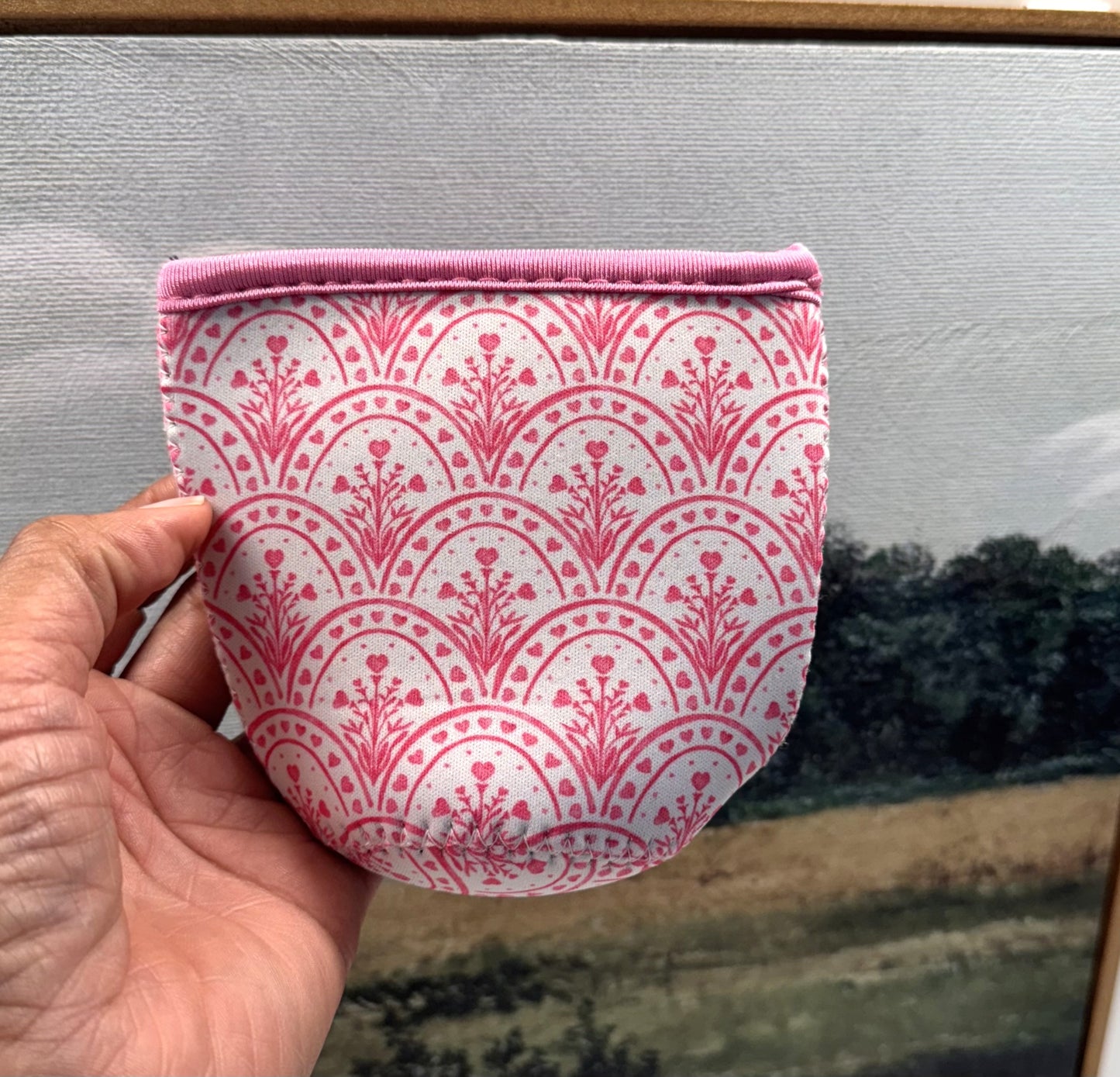 Pink Flowers with Hearts Cup Cozy Sleeve - small