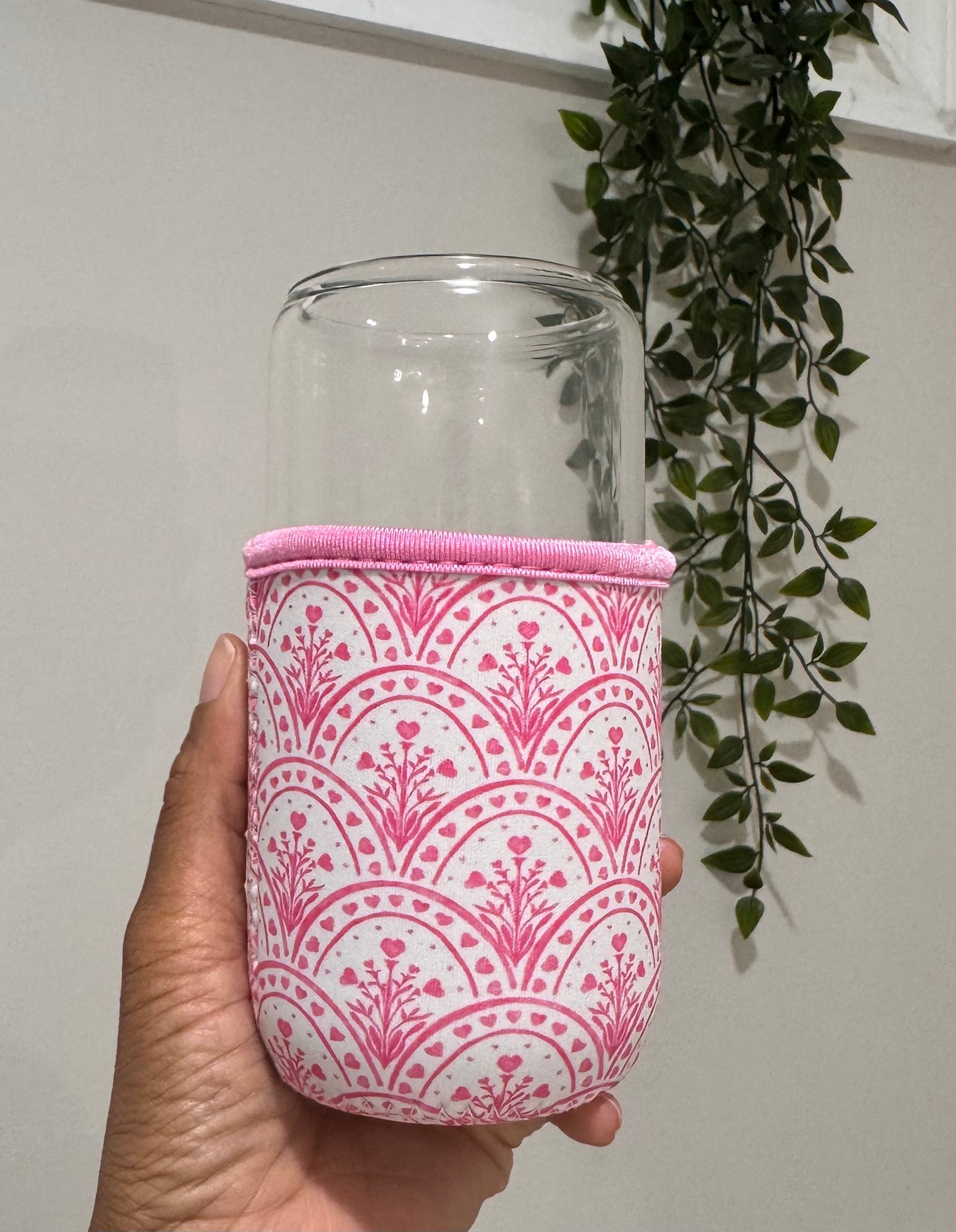 Pink Flowers with Hearts Cup Cozy Sleeve - small