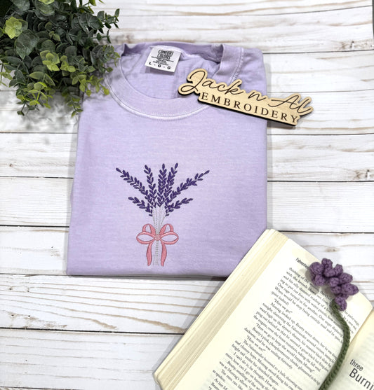 Lavender Embroidered T-Shirt with Bow