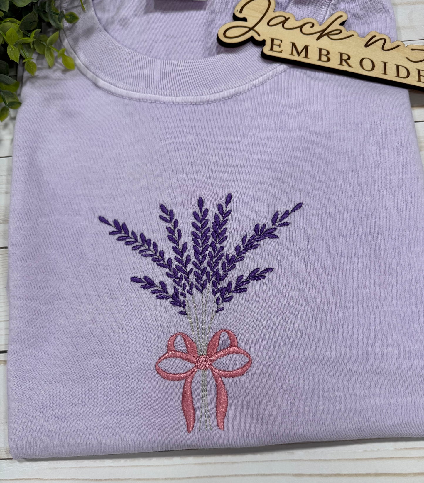 Lavender Embroidered T-Shirt with Bow