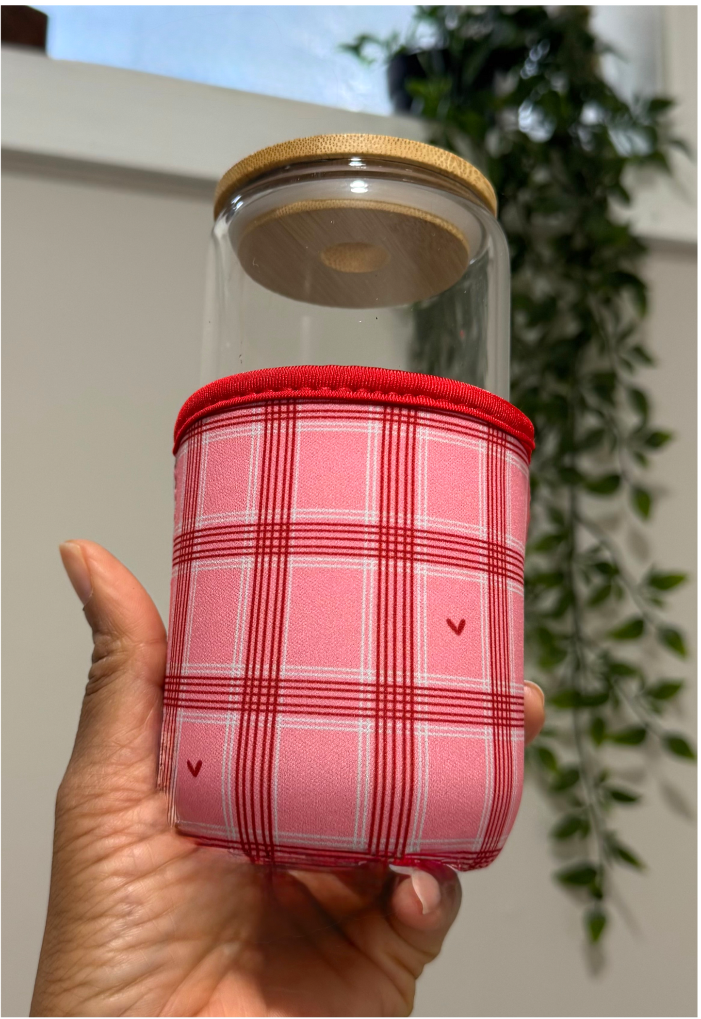 Valentine's Pink Checkered Cup Cozy Sleeve - small