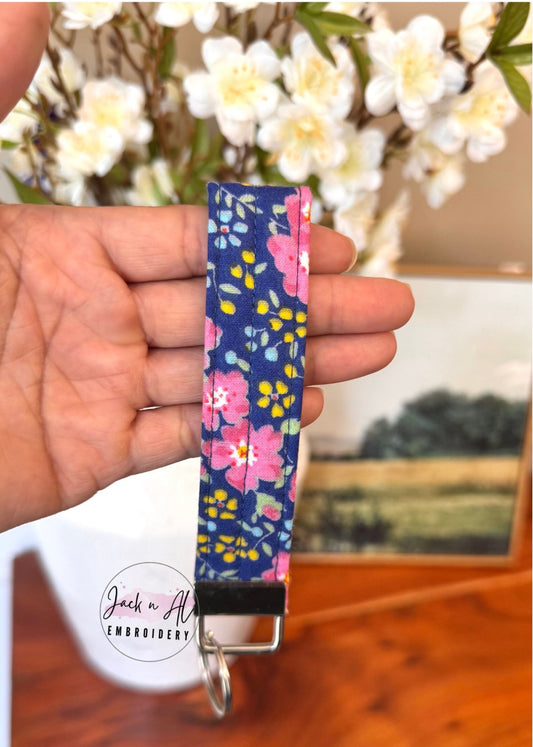 The Blue/Pink Floral Keychain Wristlet