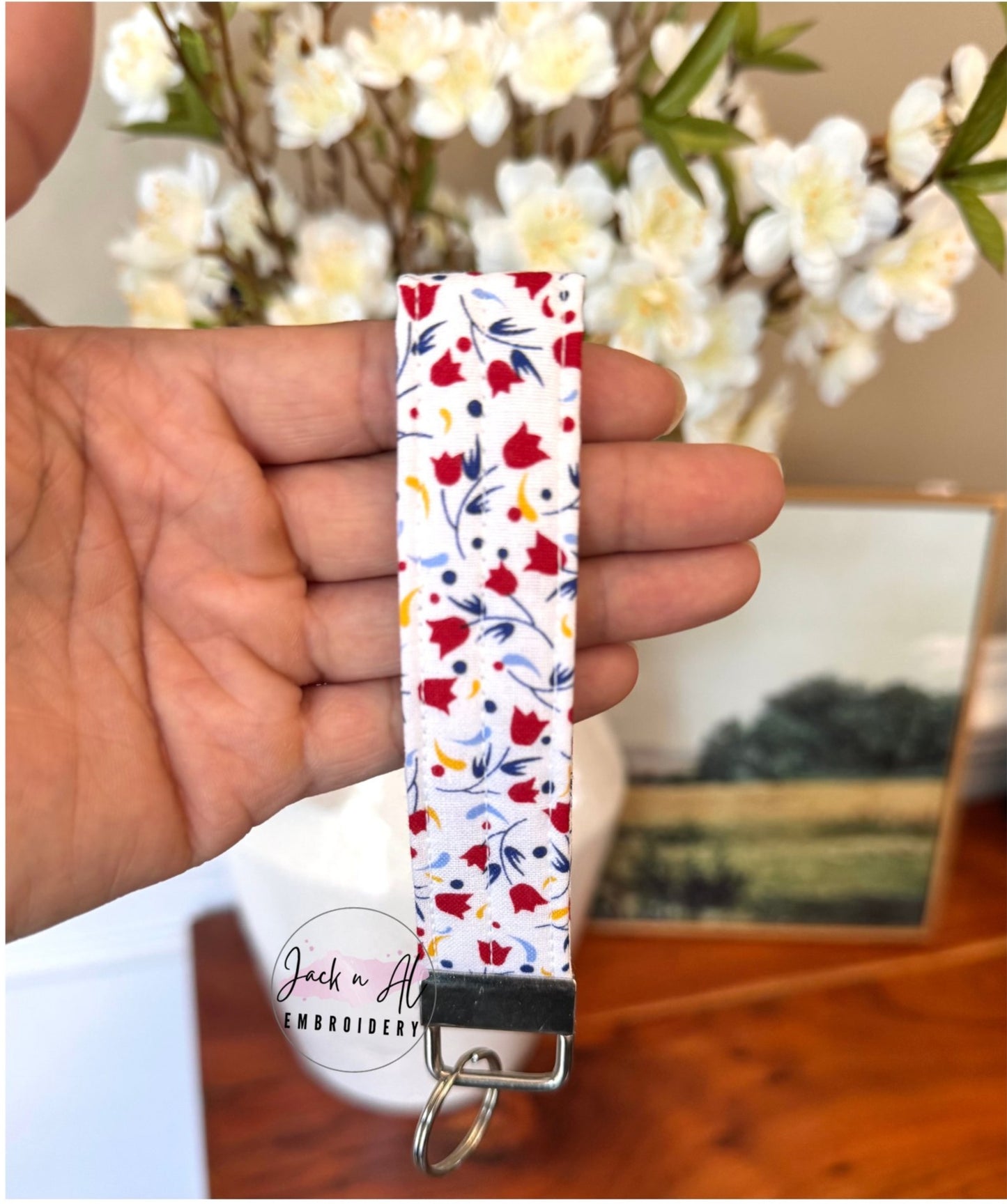 The Floral Red Tulip Keychain Wristlet