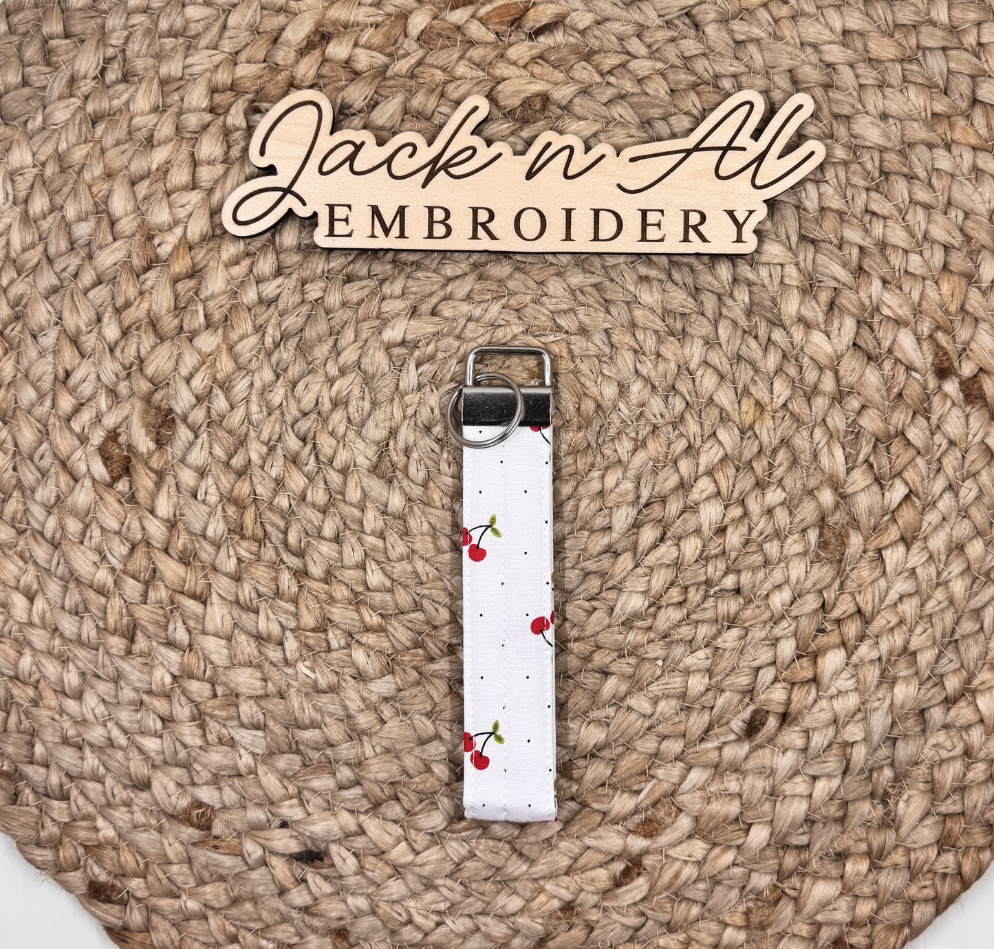 The Cherries and Dots Keychain Wristlet