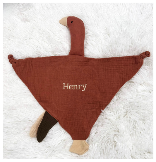 Personalized Muslin Goose Baby Lovey, Baby Comforter