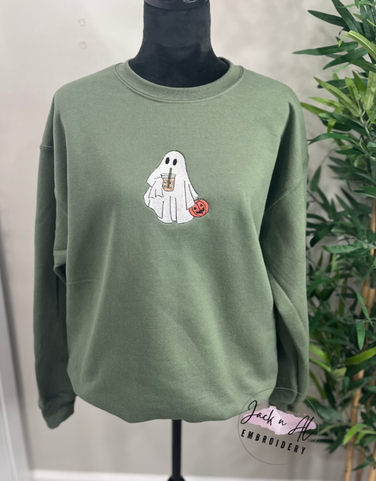 Ghost with Iced Coffee Pumpkin Sweatshirt