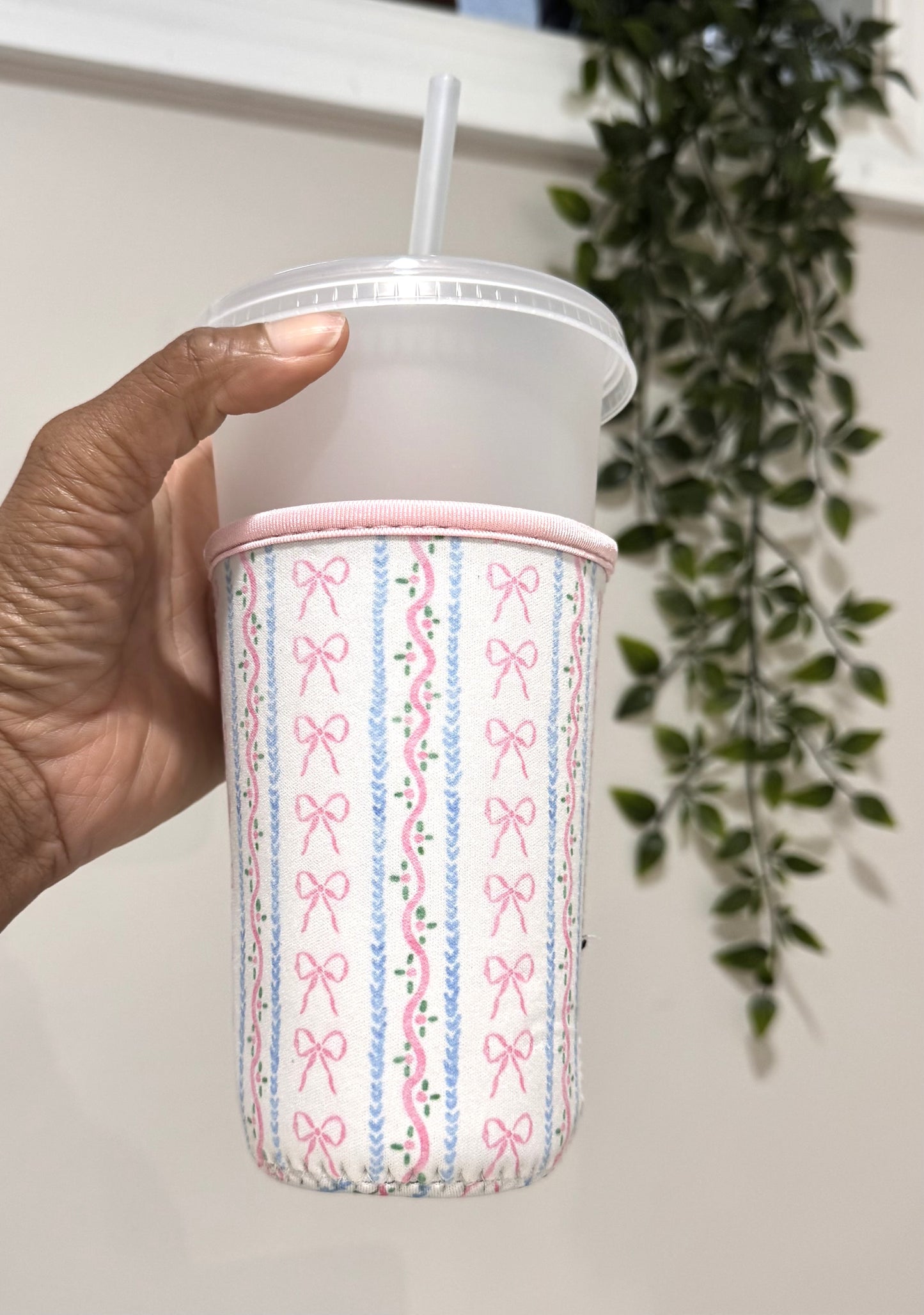 Coquette Bow and Stripes Cup Cozy Sleeve