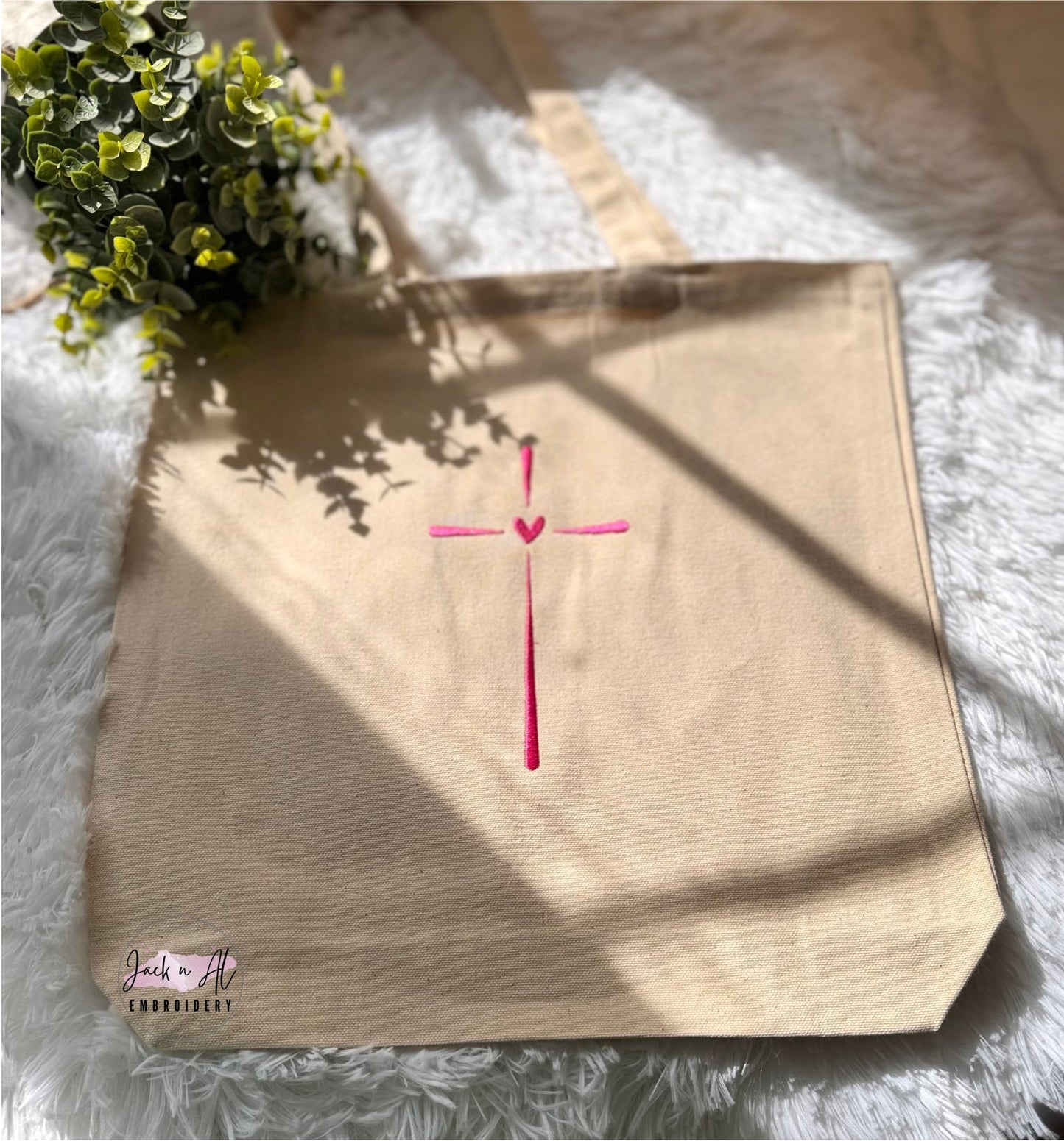 Embroidered Cross Tote Bag