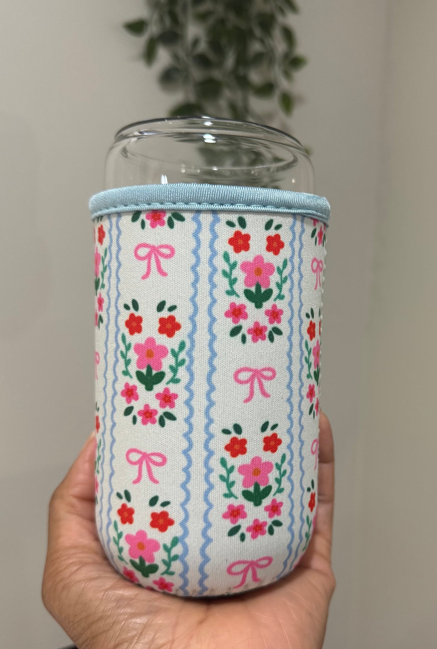 Floral, Bows, and Stripes Cup Cozy Sleeve