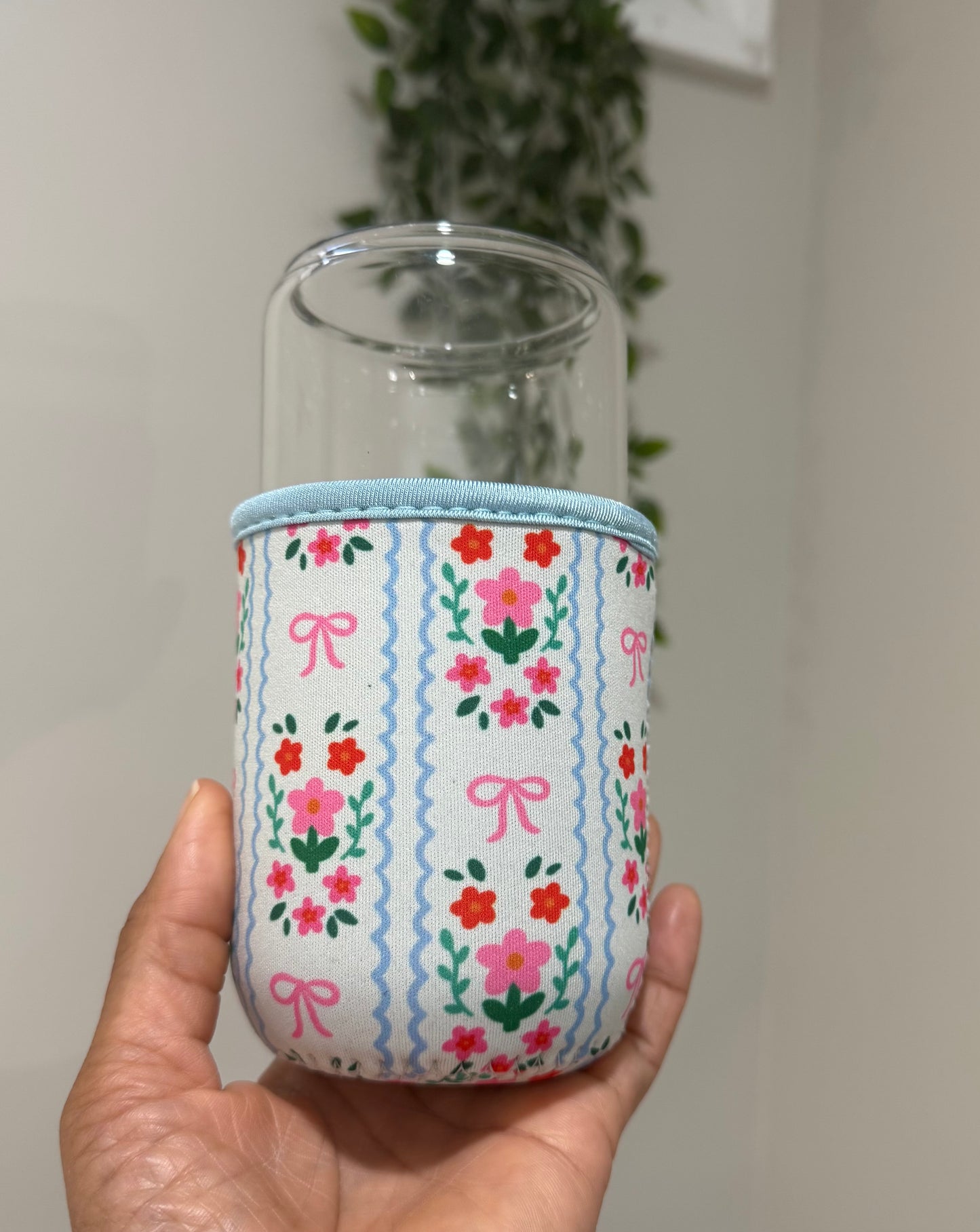 Floral, Bows, and Stripes Cup Cozy Sleeve - small