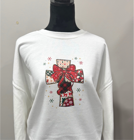 Christmas Patchwork Cross with Bow Sweatshirt