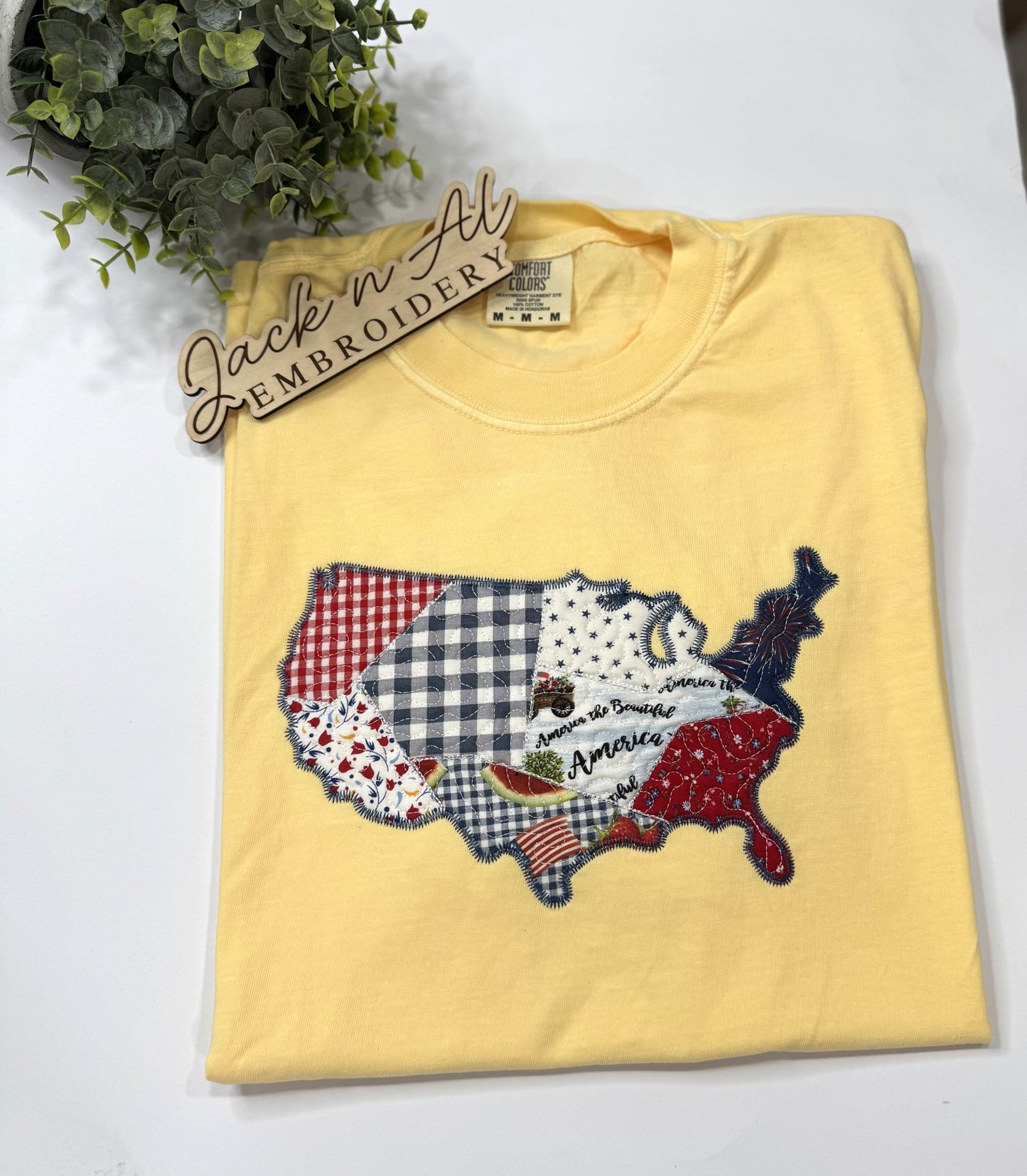 Quilted Patchwork USA Country T-Shirt