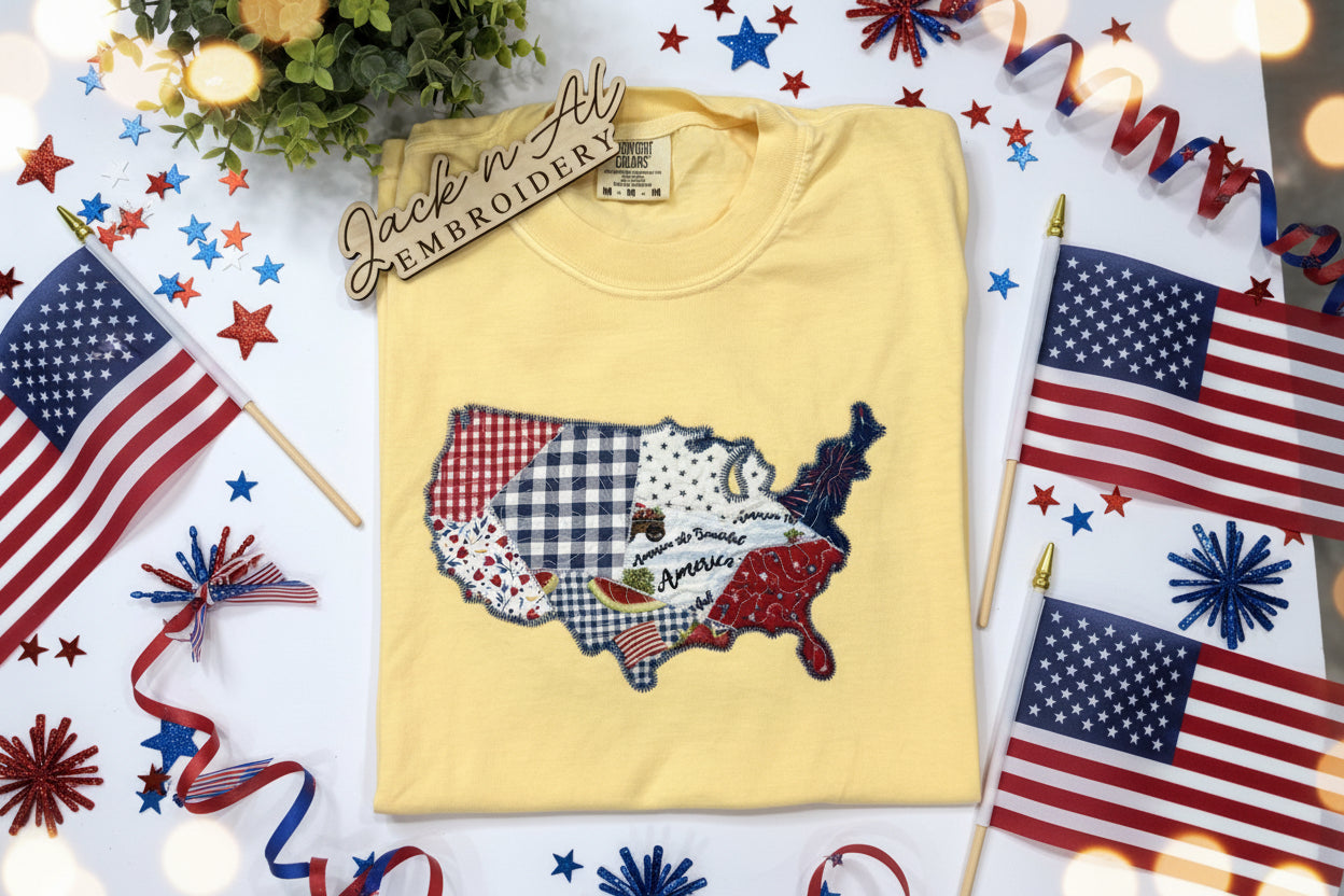 Quilted Patchwork USA Country T-Shirt