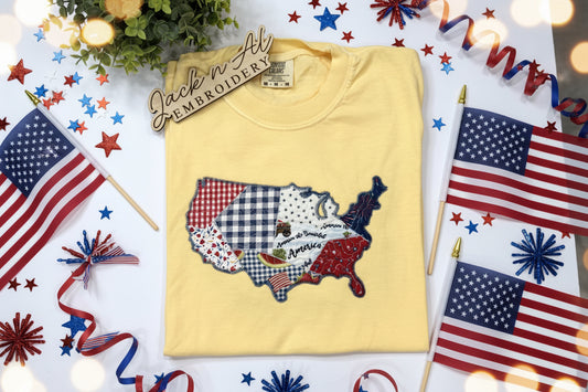 Quilted Patchwork USA Country T-Shirt